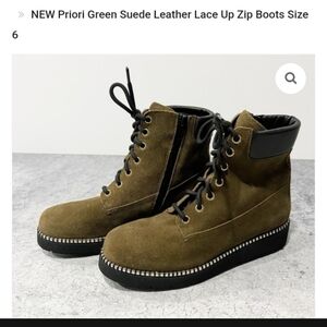 Priori Green Suede Leather Lace Up Zip Boots Size 7 Like New.